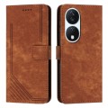For Honor X7b Skin Feel Stripe Pattern Leather Phone Case with Lanyard(Brown)