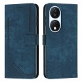 For Honor X7b Skin Feel Stripe Pattern Leather Phone Case with Lanyard(Blue)
