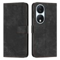 For Honor X7b Skin Feel Stripe Pattern Leather Phone Case with Lanyard(Black)