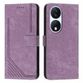 For Honor X7b Skin Feel Stripe Pattern Leather Phone Case with Lanyard(Purple)