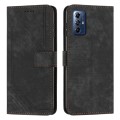 For Motorola Moto G Play 2024 Skin Feel Stripe Pattern Leather Phone Case with Lanyard(Black)