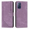For Motorola Moto G Play 2024 Skin Feel Stripe Pattern Leather Phone Case with Lanyard(Purple)