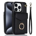 For iPhone 15 Pro Max Ring Holder RFID Card Slot Phone Case(Black)