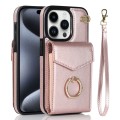 For iPhone 15 Pro Max Ring Holder RFID Card Slot Phone Case(Rose Gold)