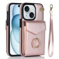 For iPhone 15 Ring Holder RFID Card Slot Phone Case(Rose Gold)