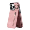 For iPhone 15 Pro Max Retro Ring and Zipper RFID Card Slot Phone Case(Pink)