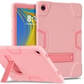 For Samsung Galaxy Tab A9+ Contrast Color Silicone PC Tablet Case with Holder(Rose Gold)