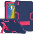 For Samsung Galaxy Tab A9+ Contrast Color Silicone PC Tablet Case with Holder(Navy Blue + Rose Red)