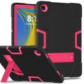 For Samsung Galaxy Tab A9+ Contrast Color Silicone PC Tablet Case with Holder(Black + Rose Red)