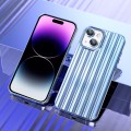 For iPhone 14 Plus Electroplated Streamer Brushed TPU Phone Case with Lens Film(Blue)