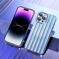 For iPhone 14 Pro Electroplated Streamer Brushed TPU Phone Case with Lens Film(Blue)