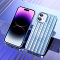 For iPhone 12 Electroplated Streamer Brushed TPU Phone Case with Lens Film(Blue)