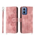 For Motorola Moto G34 Skin-feel Flowers Embossed Wallet Leather Phone Case(Pink)