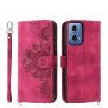 For Motorola Moto G34 Skin-feel Flowers Embossed Wallet Leather Phone Case(Wine Red)