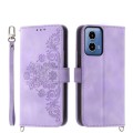 For Motorola Moto G34 Skin-feel Flowers Embossed Wallet Leather Phone Case(Purple)