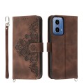 For Motorola Moto G34 Skin-feel Flowers Embossed Wallet Leather Phone Case(Brown)