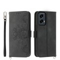 For Motorola Moto G Stylus 5G 2024 Skin-feel Flowers Embossed Wallet Leather Phone Case(Black)
