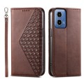 For Motorola Moto G34 Cubic Grid Calf Texture Magnetic Leather Phone Case(Brown)