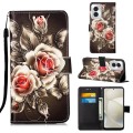 For Motorola Moto G Power 5G 2024 Colored Drawing Pattern Plain Weave Leather Phone Case(Roses On Bl