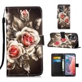 For Motorola Moto G Play 5G 2024 Colored Drawing Pattern Plain Weave Leather Phone Case(Roses On Bla