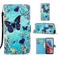 For Motorola Moto G34 Colored Drawing Pattern Plain Weave Leather Phone Case(Caring Butterfly)