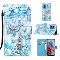 For Motorola Moto G34 Colored Drawing Pattern Plain Weave Leather Phone Case(Tower Butterfly)