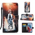 For Motorola Moto G34 Colored Drawing Pattern Plain Weave Leather Phone Case(Cats And Tigers)