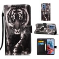 For Motorola Moto G34 Colored Drawing Pattern Plain Weave Leather Phone Case(Black And White Tiger)