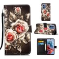 For Motorola Moto G34 Colored Drawing Pattern Plain Weave Leather Phone Case(Roses On Black)