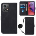 For Motorola Moto G84 Crossbody 3D Embossed Flip Leather Phone Case(Black)