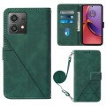 For Motorola Moto G84 Crossbody 3D Embossed Flip Leather Phone Case(Dark Green)