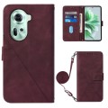 For OPPO Reno11 5G Global Crossbody 3D Embossed Flip Leather Phone Case(Wine Red)