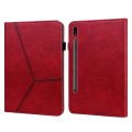 For Samsung Galaxy Tab S7+/S8+/S9+/S9 FE+ Solid Color Stripe Embossed Leather Tablet Case(Red)