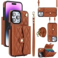 For iPhone 15 Pro Max Crossbody Rhombic Horizontal Wallet Leather Phone Case(Brown)