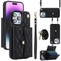 For iPhone 15 Pro Crossbody Rhombic Horizontal Wallet Leather Phone Case(Black)