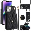 For iPhone 15 Plus Crossbody Rhombic Horizontal Wallet Leather Phone Case(Black)