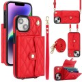 For iPhone 15 Plus Crossbody Rhombic Horizontal Wallet Leather Phone Case(Red)