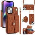 For iPhone 15 Plus Crossbody Rhombic Horizontal Wallet Leather Phone Case(Brown)