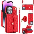 For iPhone 14 Pro Max Crossbody Rhombic Horizontal Wallet Leather Phone Case(Red)