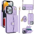 For iPhone 13 Pro Max Crossbody Rhombic Horizontal Wallet Leather Phone Case(Purple)