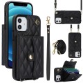For iPhone 12 mini Crossbody Rhombic Horizontal Wallet Leather Phone Case(Black)