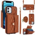 For iPhone 12 mini Crossbody Rhombic Horizontal Wallet Leather Phone Case(Brown)