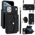 For iPhone 12 Pro Max Crossbody Rhombic Horizontal Wallet Leather Phone Case(Black)