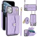 For iPhone 12 Pro Max Crossbody Rhombic Horizontal Wallet Leather Phone Case(Purple)