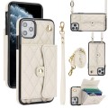 For iPhone 12 / 12 Pro Crossbody Rhombic Horizontal Wallet Leather Phone Case(White)