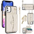 For iPhone 11 Crossbody Rhombic Horizontal Wallet Leather Phone Case(White)