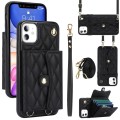 For iPhone 11 Crossbody Rhombic Horizontal Wallet Leather Phone Case(Black)