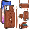 For iPhone 11 Crossbody Rhombic Horizontal Wallet Leather Phone Case(Brown)