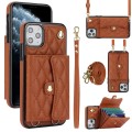 For iPhone 11 Pro Crossbody Rhombic Horizontal Wallet Leather Phone Case(Brown)