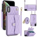 For iPhone XS / X Crossbody Rhombic Horizontal Wallet Leather Phone Case(Purple)